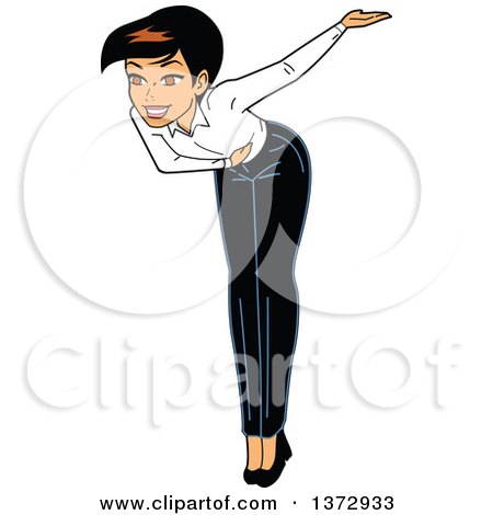 Clipart Of A Proud Woman Taking a Bow - Royalty Free Vector Illustration by Clip Art Mascots