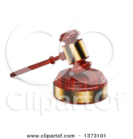 Clipart of a 3d Wooden and Gold Gavel on a Sound Block, on a White Background - Royalty Free Illustration by stockillustrations