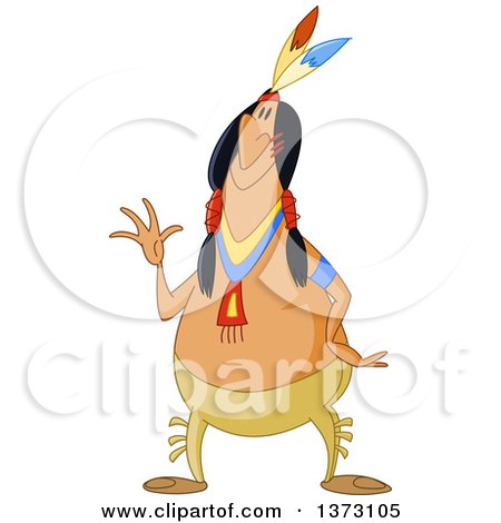 Clipart of a Happy Native American Indian Man Waving - Royalty Free Vector Illustration by yayayoyo