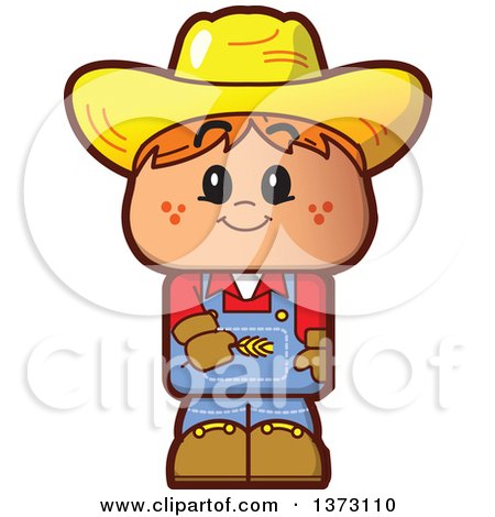 Clipart Of A Red Haired White Male Farmer Wearing a Straw Hat - Royalty Free Vector Illustration by Clip Art Mascots