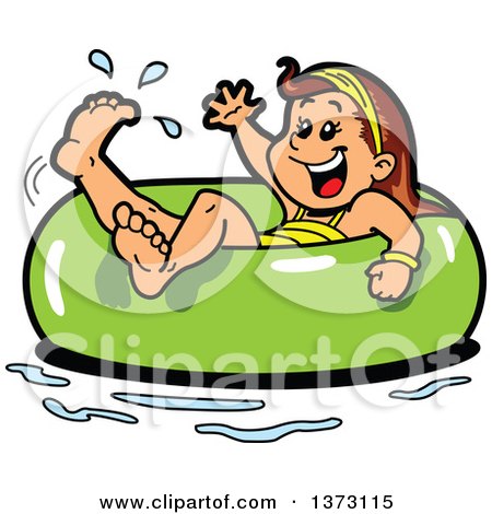 Clipart Of A Happy Brunette White Girl Floating in an Inner Tube - Royalty Free Vector Illustration by Clip Art Mascots