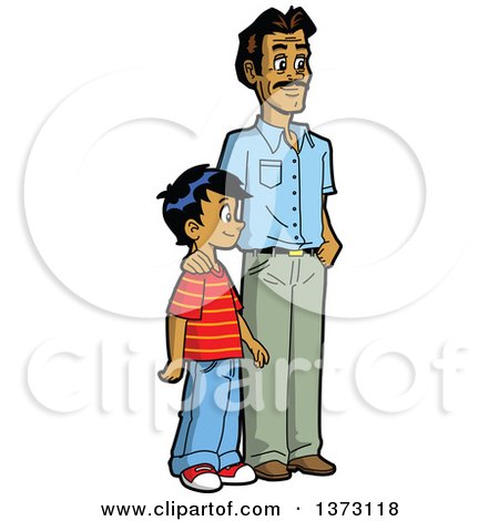 Clipart Of A Happy Casual Indian Father and Son Standing - Royalty Free Vector Illustration by Clip Art Mascots