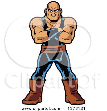 Clipart Of A Buff Manga Muscle Man Standing With Folded Arms - Royalty Free Vector Illustration by Clip Art Mascots