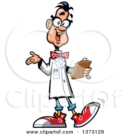 Clipart Of A Male Genius Scientist Holding a Clipboard - Royalty Free Vector Illustration by Clip Art Mascots