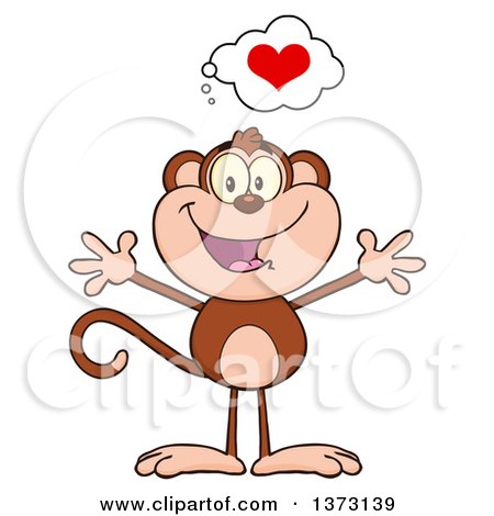 Cartoon Clipart of a Happy Monkey Mascot with a Heart and Open Arms - Royalty Free Vector Illustration by Hit Toon