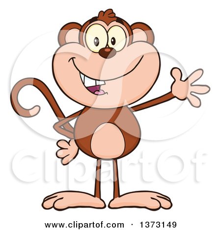 Cartoon Clipart of a Happy Monkey Mascot Waving - Royalty Free Vector Illustration by Hit Toon