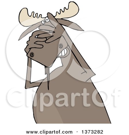 Clipart of a Cartoon Scared Moose Covering His Face - Royalty Free Vector Illustration by djart