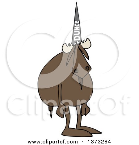 Clipart of a Cartoon Moose Wearing a Dunce Hat - Royalty Free Vector Illustration by djart