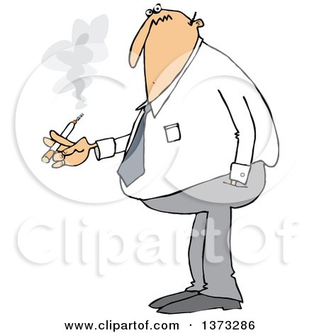 Clipart of a Cartoon Chubby White Business Man Smoking a Cigarette - Royalty Free Vector Illustration by djart