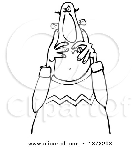Clipart of a Black and White Cartoon Scared Man Covering His Face - Royalty Free Vector Illustration by djart