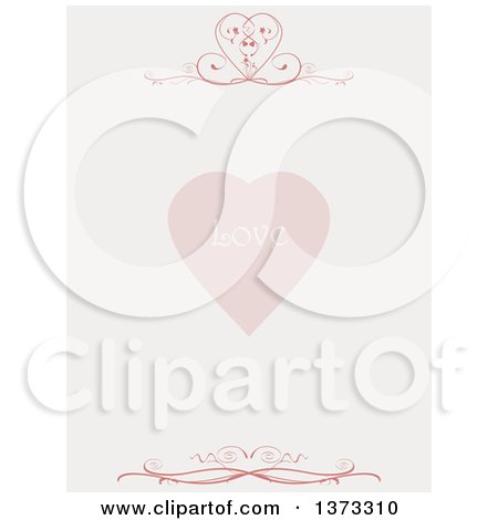 Clipart of a Faded Paper Letter Sheet with a Love Heart with Swirls - Royalty Free Vector Illustration by elaineitalia