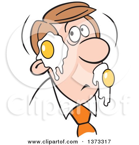 Cartoon Clipart of a Foolish and Embarassed White Businessman with Egg on His Face - Royalty Free Vector Illustration by Johnny Sajem