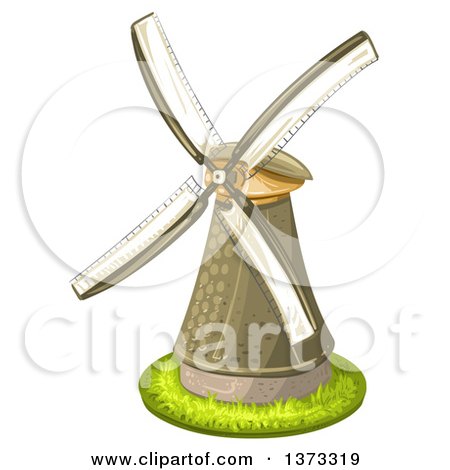 Clipart of a Windmill with Grass - Royalty Free Vector Illustration by merlinul