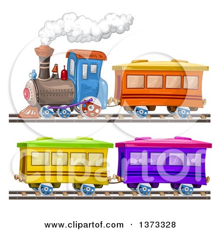 Clipart of a Steam Engine Train and Cars - Royalty Free Vector Illustration by merlinul