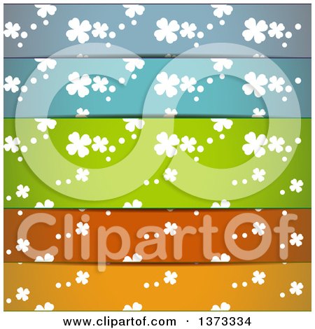 Clipart of a Background of White St Patricks Day Shamrock Clovers on Different Colored Lines - Royalty Free Vector Illustration by merlinul