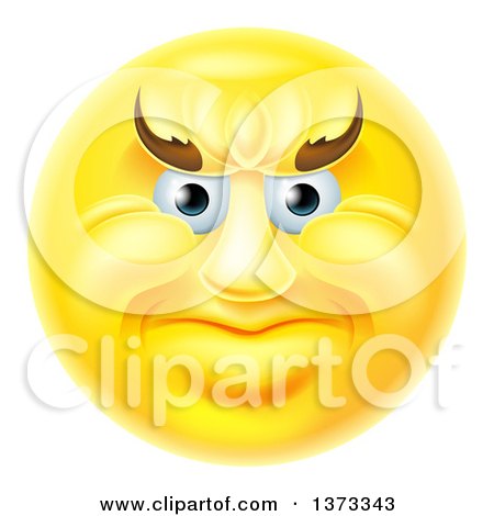 Clipart of a 3d Yellow Smiley Emoji Emoticon Face with an Angry Expression - Royalty Free Vector Illustration by AtStockIllustration