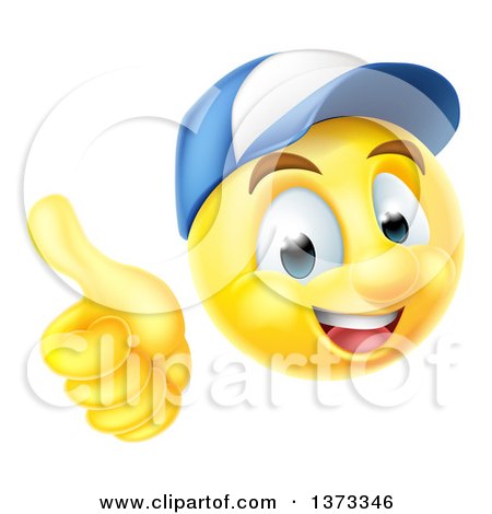Clipart of a 3d Mechanic Yellow Smiley Emoji Emoticon Face Giving a Thumb up - Royalty Free Vector Illustration by AtStockIllustration