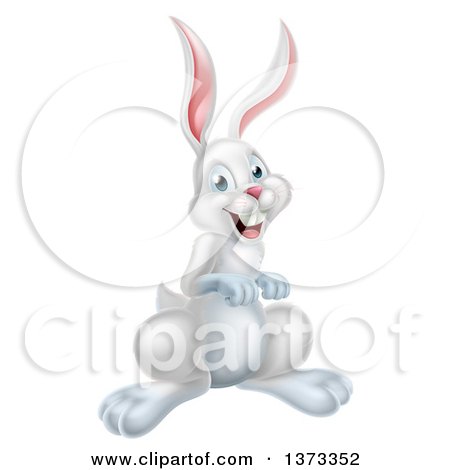 Clipart of a Happy White Easter Bunny Rabbit - Royalty Free Vector Illustration by AtStockIllustration
