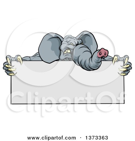 Clipart of a Clawed Elephant Monster Mascot Holding a Blank Sign - Royalty Free Vector Illustration by AtStockIllustration