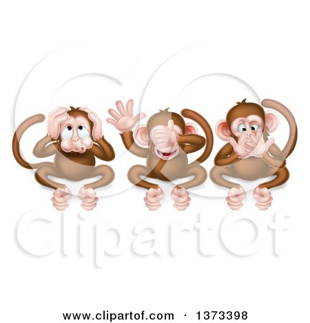 Clipart of the Three Wise Monkeys Covering Their Ears, Eyes and Mouth, Hear No Evil, See No Evil, Speak No Evil - Royalty Free Vector Illustration by AtStockIllustration