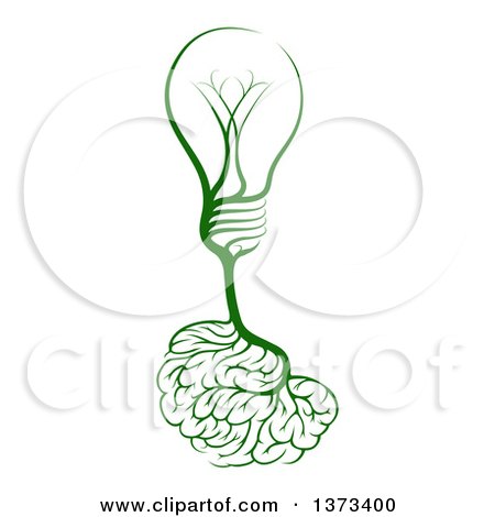 Clipart of a Green Light Bulb Tree with Roots in the Shape of a Brain - Royalty Free Vector Illustration by AtStockIllustration
