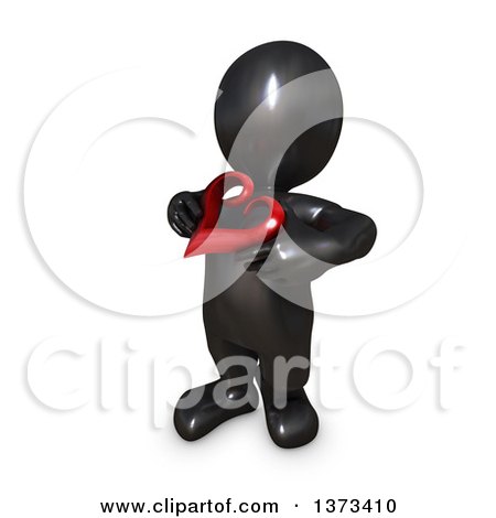 Clipart of a 3d Black Man Holding a Love Heart, on a White Background - Royalty Free Illustration by KJ Pargeter