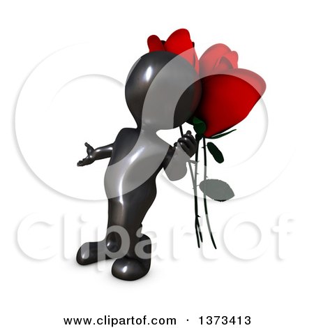 Clipart of a 3d Black Man Leaning Against Giant Roses, on a White Background - Royalty Free Illustration by KJ Pargeter