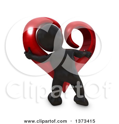 Clipart of a 3d Black Man Hugging a Love Heart, on a White Background - Royalty Free Illustration by KJ Pargeter