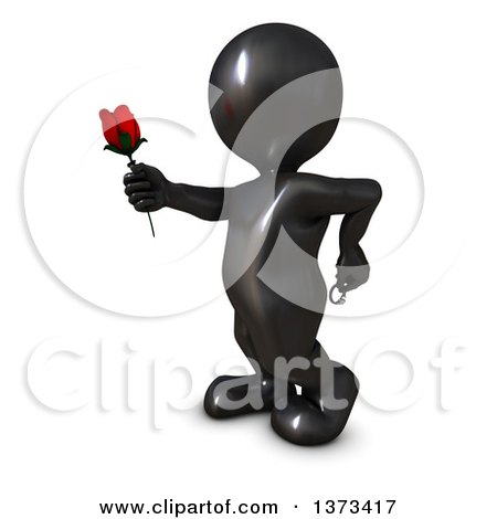 Clipart of a 3d Black Man Holding an Engagement Ring and Rose, on a White Background - Royalty Free Illustration by KJ Pargeter
