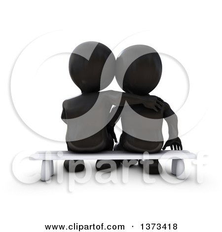 Clipart of a Rear View of a 3d Black Couple Sitting on a Bench, on a White Background - Royalty Free Illustration by KJ Pargeter