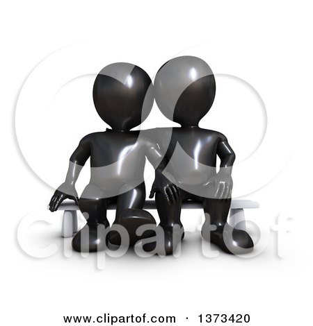 Clipart of a 3d Black Couple Sitting on a Bench, on a White Background - Royalty Free Illustration by KJ Pargeter