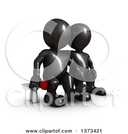 Clipart of a 3d Black Man Holding a Rose and Sitting Next to His Love, on a White Background - Royalty Free Illustration by KJ Pargeter