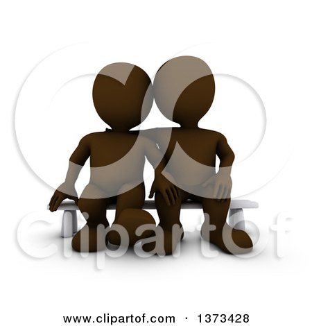 Clipart of a 3d Brown Couple Sitting on a Bench, on a White Background - Royalty Free Illustration by KJ Pargeter