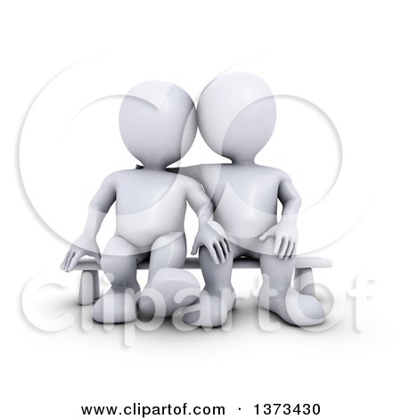 Clipart of a 3d Brown Couple Sitting on a Bench, on a White Background - Royalty Free Illustration by KJ Pargeter