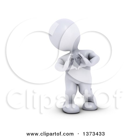 Clipart of a 3d White Man Forming a Heart with His Hands, on a White Background - Royalty Free Illustration by KJ Pargeter