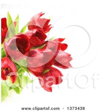 Clipart of Red Oil Painted Tulips over White - Royalty Free Illustration by KJ Pargeter