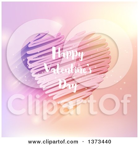 Clipart of a Happy Valentines Day Greeting over a Scribble Heart, with Flares - Royalty Free Vector Illustration by KJ Pargeter