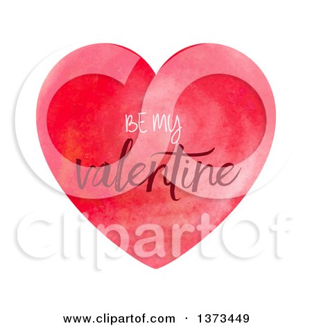 Clipart of a Watercolour Painted Heart with Be My Valentine Text, on White - Royalty Free Vector Illustration by KJ Pargeter