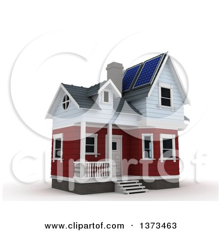 Clipart of a 3d House with Solar Panels on the Roof, on a White Background - Royalty Free Illustration by KJ Pargeter