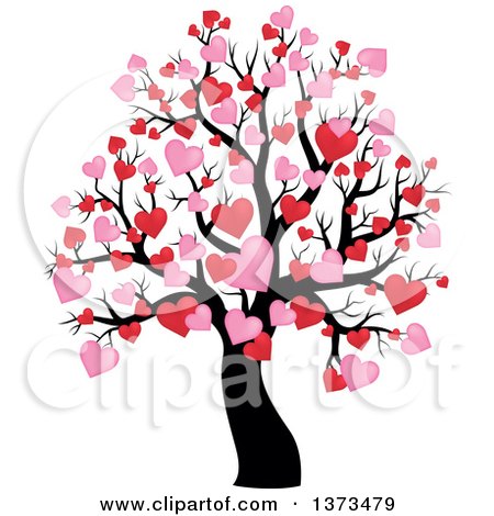 Clipart of a Valentines Day Tree with Pink and Red Heart Foliage - Royalty Free Vector Illustration by visekart