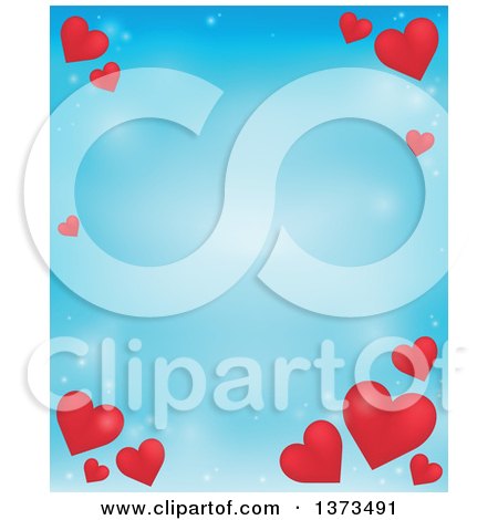Clipart of a Blue Valentines Day Background with Red Hearts - Royalty Free Vector Illustration by visekart