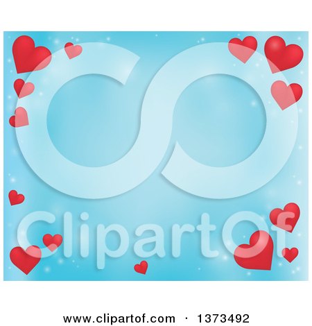 Clipart of a Blue Valentines Day Background with Red Hearts - Royalty Free Vector Illustration by visekart