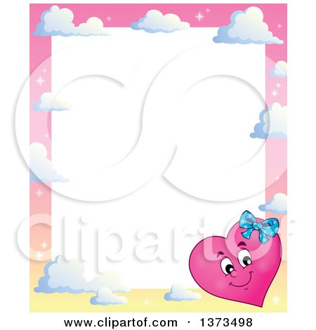 Clipart of a Sky Border with a Pink Female Valentine Heart Character - Royalty Free Vector Illustration by visekart