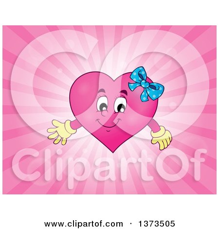 Clipart of a Pink Female Valentine Heart Character over Rays - Royalty Free Vector Illustration by visekart