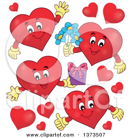 Clipart of Red Valentine Heart Characters - Royalty Free Vector Illustration by visekart