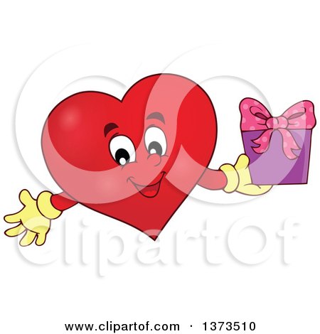 Clipart of a Valentine Heart Character Holding a Gift - Royalty Free Vector Illustration by visekart