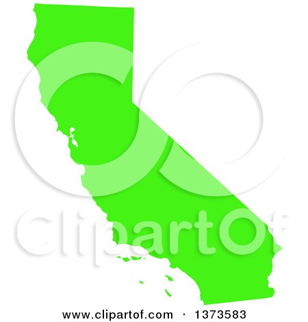 Clipart of a Lyme Disease Awareness Lime Green Colored Silhouetted Map of the State of California, United States - Royalty Free Vector Illustration by Jamers