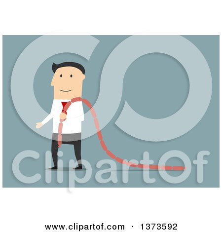 Clipart of a Flat Design White Business Man Carrying Sausage Links, on Blue - Royalty Free Vector Illustration by Vector Tradition SM