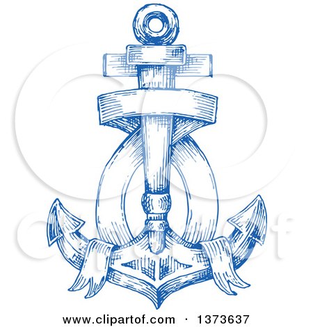 Clipart of a Blue Sketched Anchor - Royalty Free Vector Illustration by Vector Tradition SM