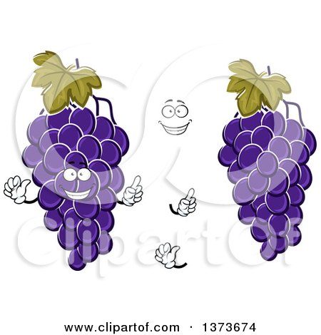 Clipart of a Cartoon Face, Hands and Purple Grapes - Royalty Free Vector Illustration by Vector Tradition SM